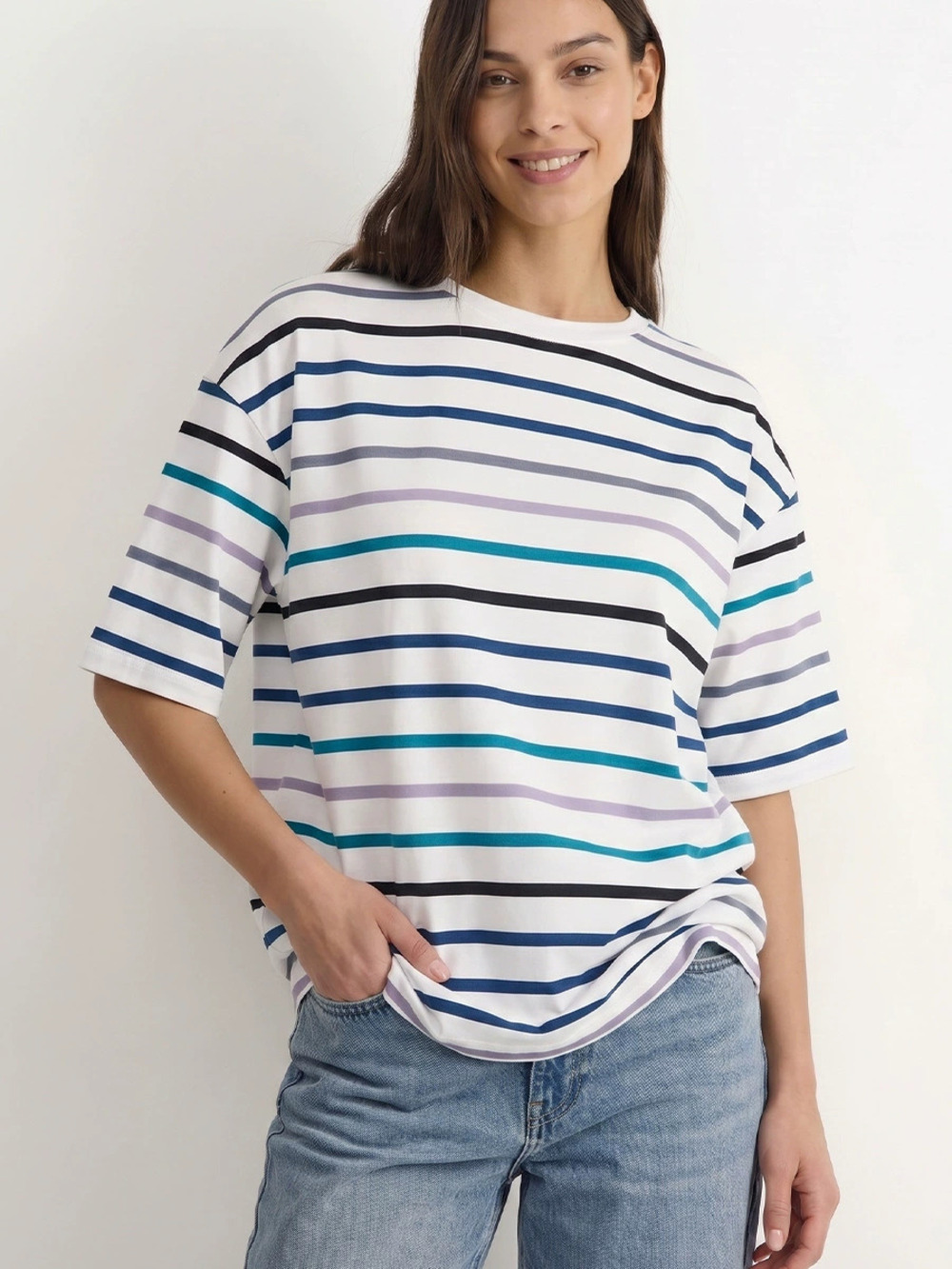 ZARA Fashion Striped Summer Mid Sleeve Loose T Shirt